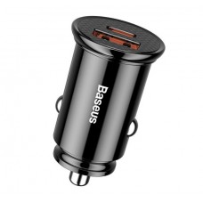 Автомобільний ЗП Baseus Circular Plastic USB, Type-C PD3.0, QC4.0, black