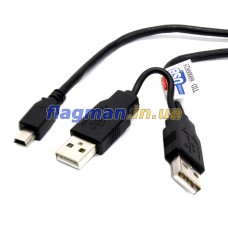 Кабель USB2.0 - miniUSB2.0 AM+AM/BM 0.5м с доп питанием Премиум